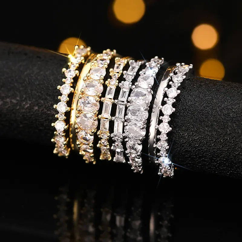 Gold-Tone Stackable Rings with Clear Crystals