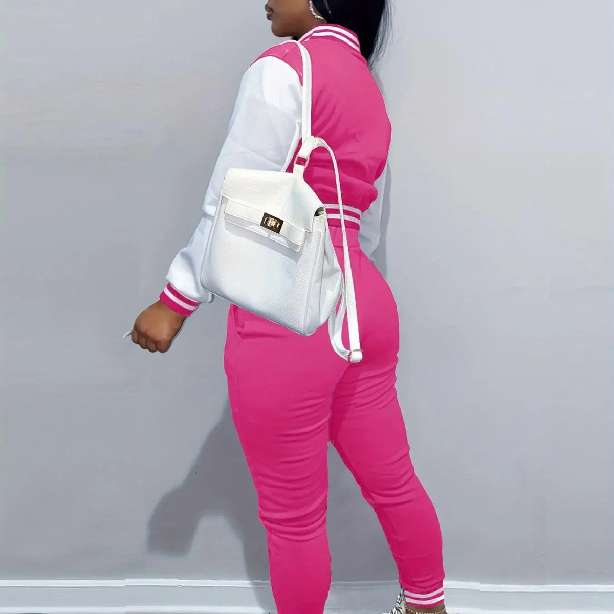 Black and White Varsity Jacket Jogger Set